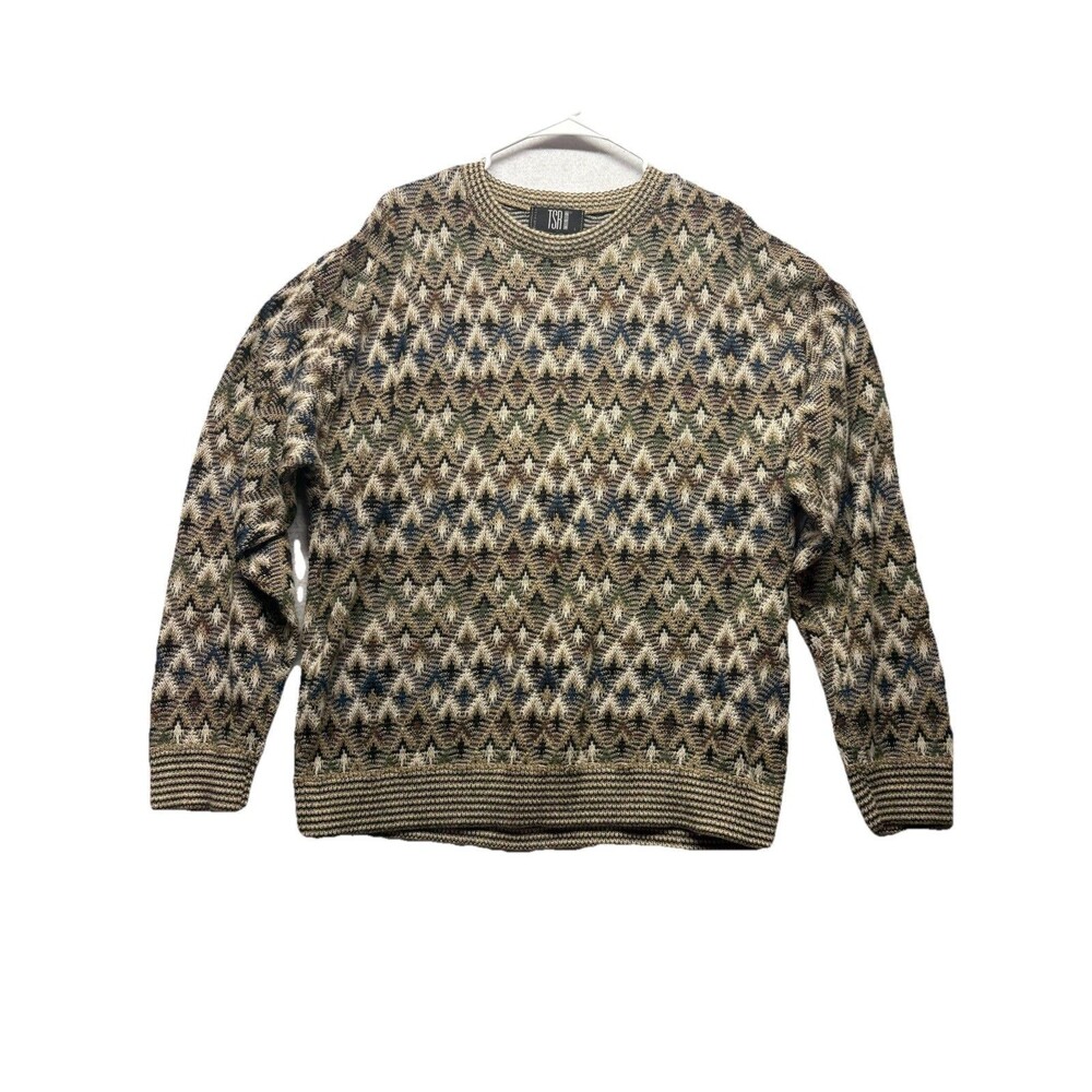 Vintage 90s TSR Mens Geometric Textured Sweater Sz L Grandpa Grunge Made in USA